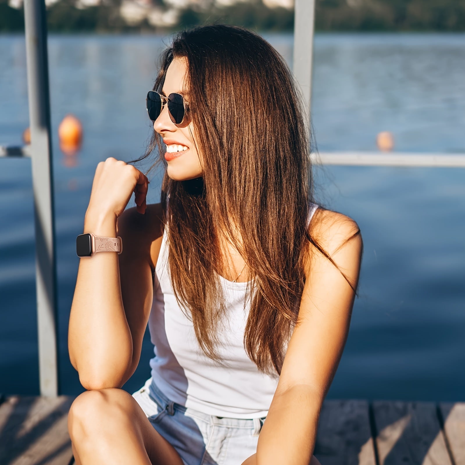 2-Pack Waterproof Silicone Floral Engraved Watch Bands Sunflower for Apple Watch Series 8 SE