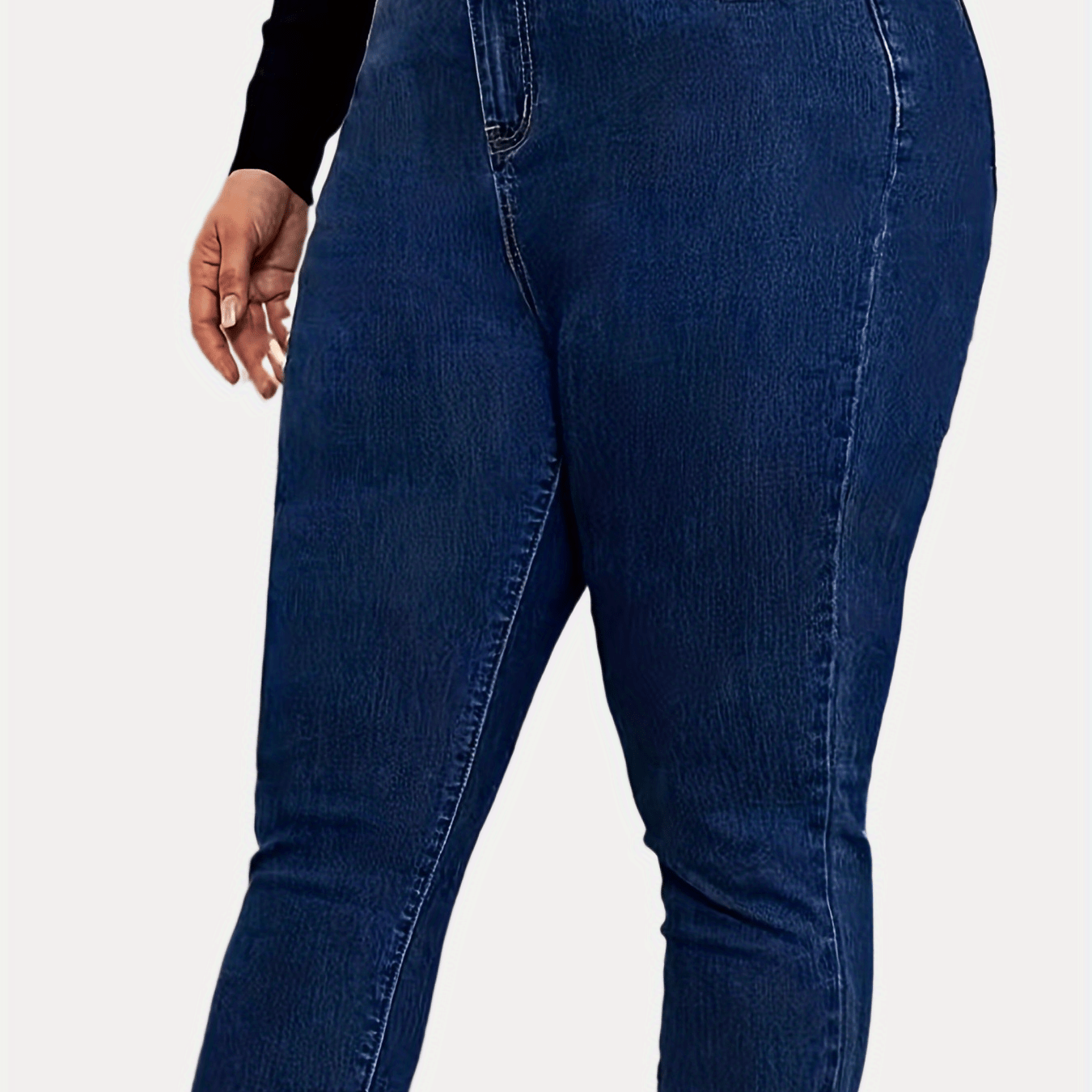 Women's Plus Size Dark Blue High-Waisted Casual Jeans with Stretchy Fabric