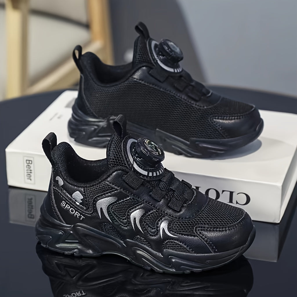 Girls Low Top Sneakers with Rotating Button Solid Color Casual Sports Shoes