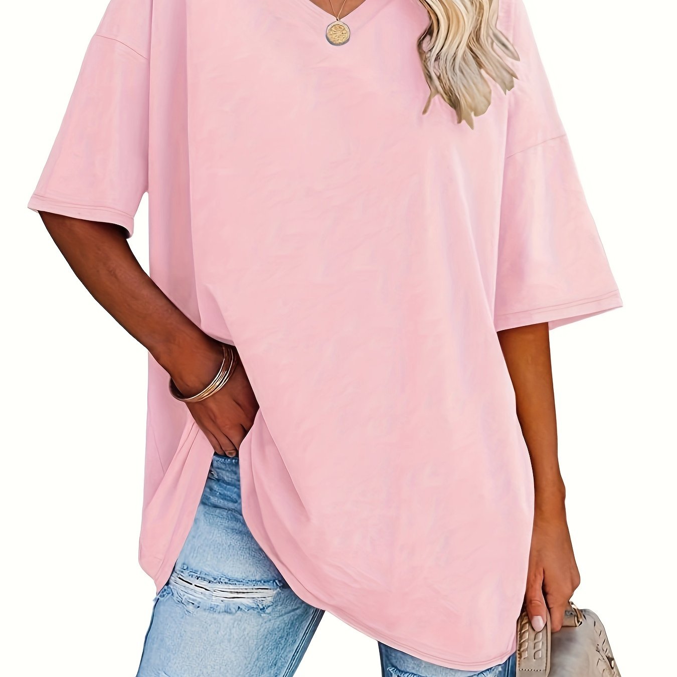 Women's V-Neck Loose Fit Blouse Solid Color Spring Summer Casual Formal
