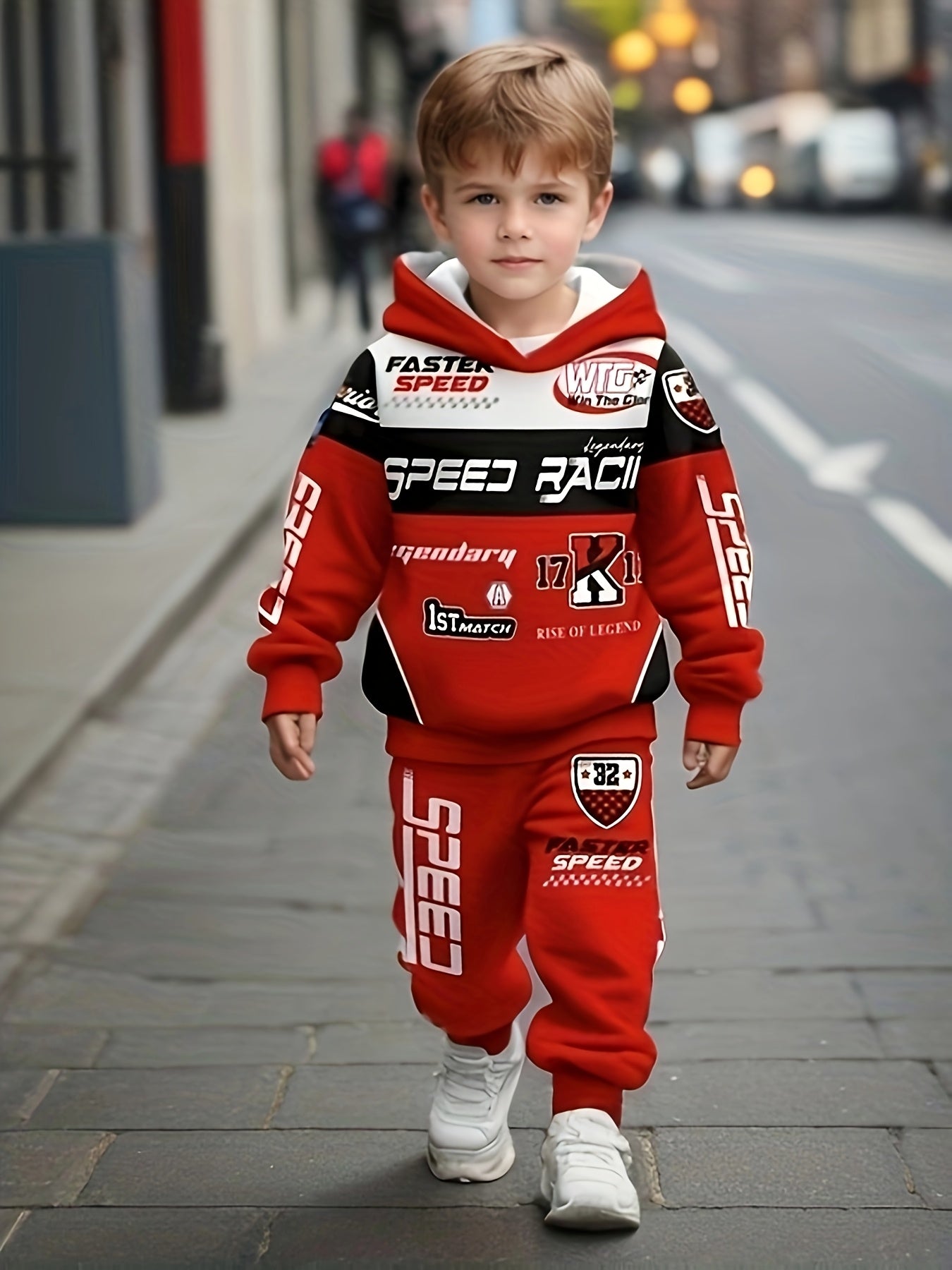 Kids Boys Motorcycle-Inspired Racing Suit Set Hoodie and Pants Spring Fall Casual