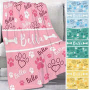 Personalized Dog Paw Print Flannel Blanket Soft Cozy Couch Bed Travel Camping All-Season