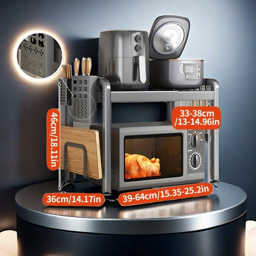 Kuchka uchun sozlanadigan mikroto'lqinli pech uchun turar joy va asboblar uchun tutqich bilan ta'minlangan stol usti stand