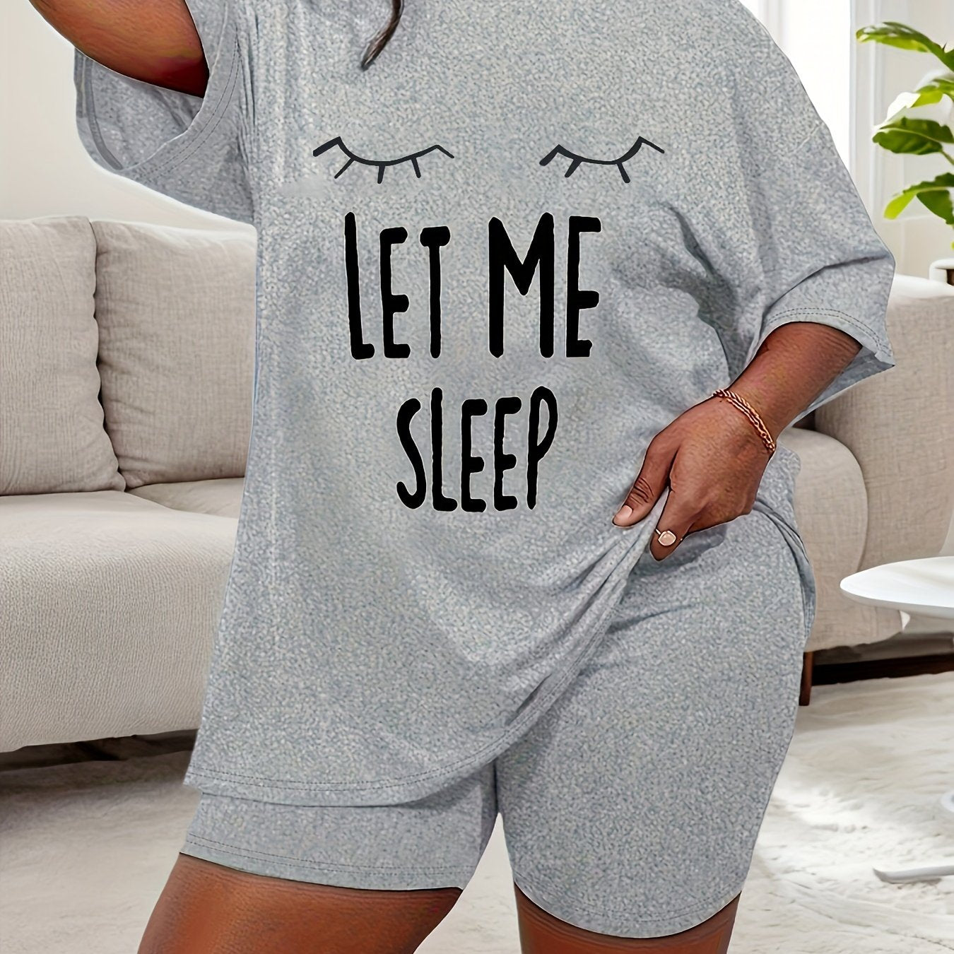 Plus Size Women’s Pajama Set Short Sleeve T-Shirt and Shorts Breathable Comfortable