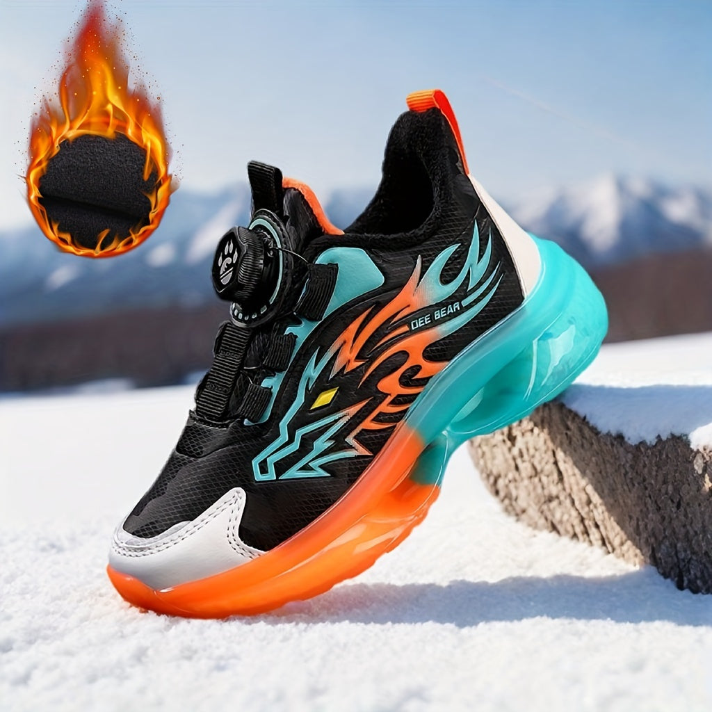 Boys Winter Athletic Sneakers Fleece Lined EVA Sole Flame Design