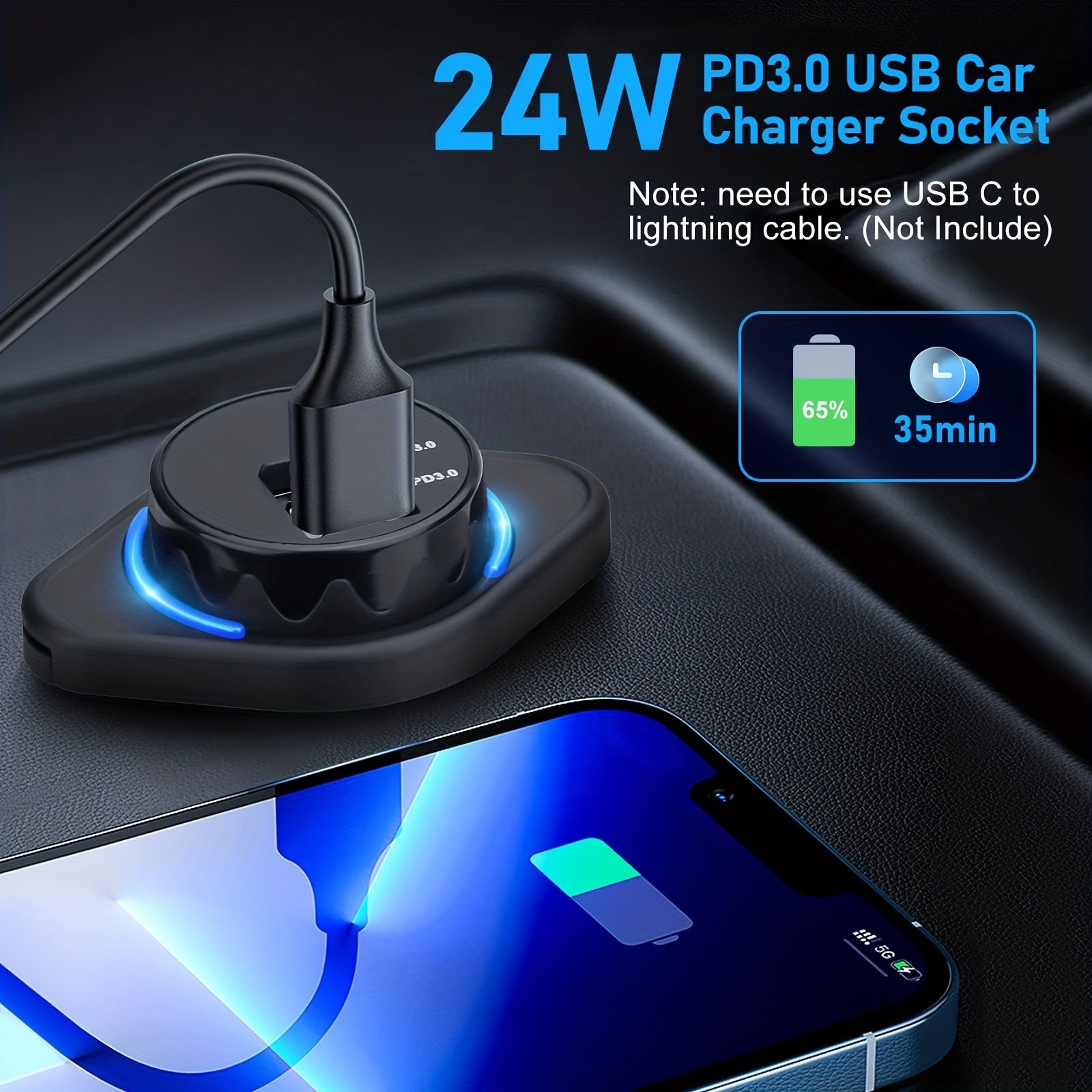 Car USB Power Socket Dual PD3.0 QC3.0 24W 12V 24V Type C Charger