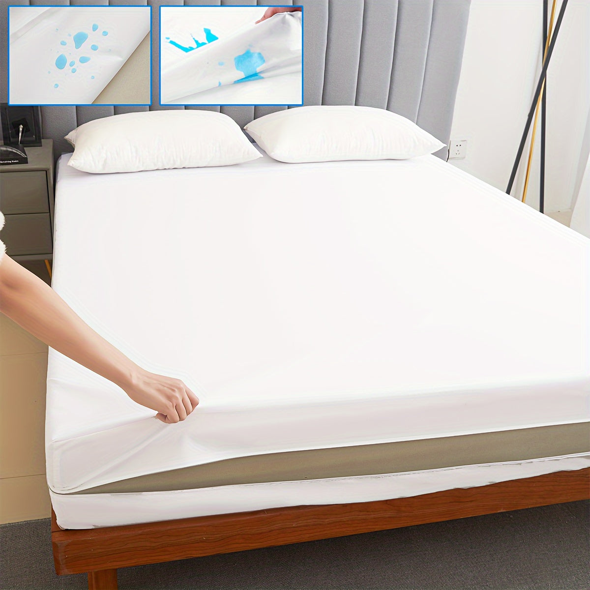 Waterproof Mattress Protector with Zipper Deep Pocket Fitted Sheet for Double Bed White or Grey