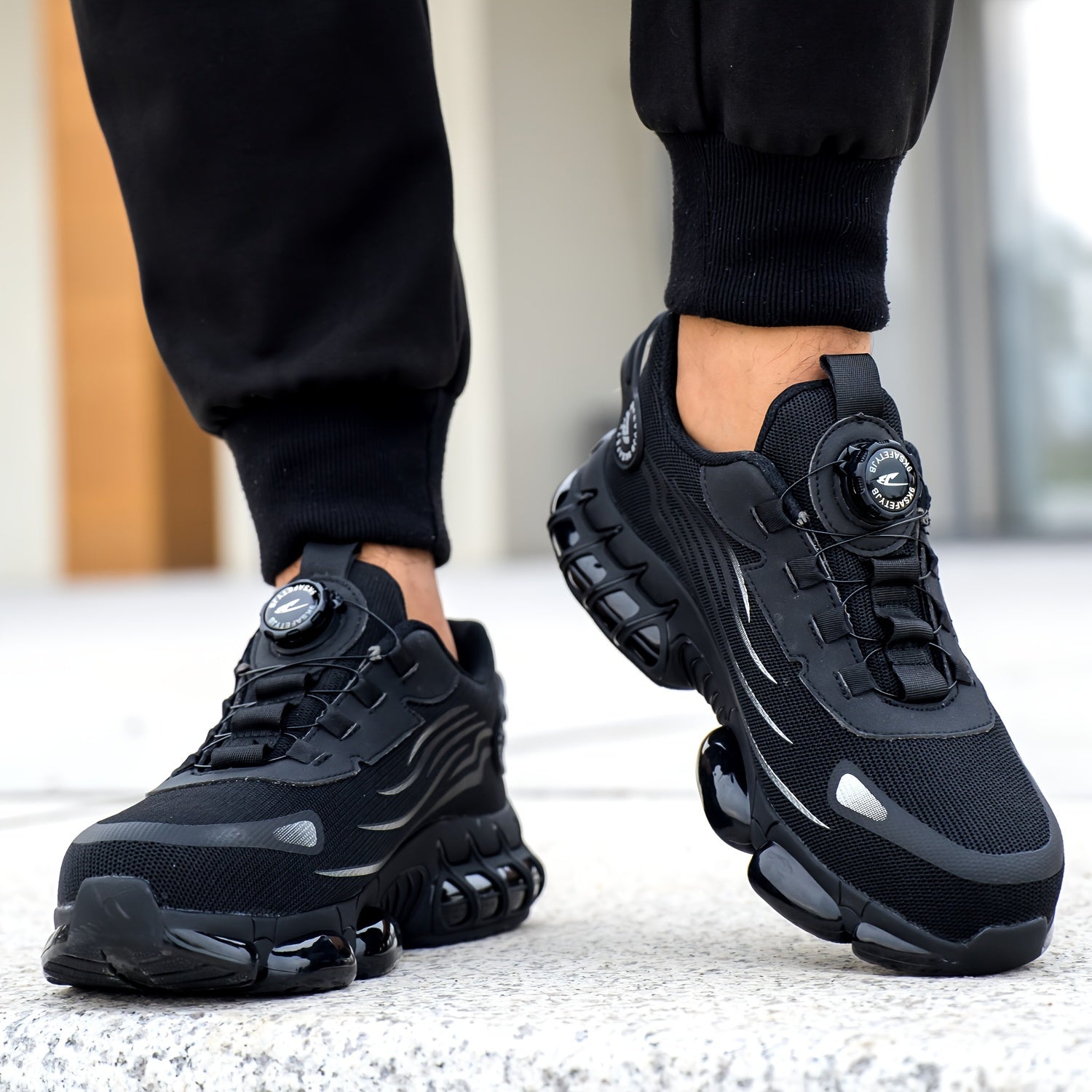 Zapatos de trabajo de acero para todas las estaciones para hombres con puntera anti-pinchazos y cierre giratorio