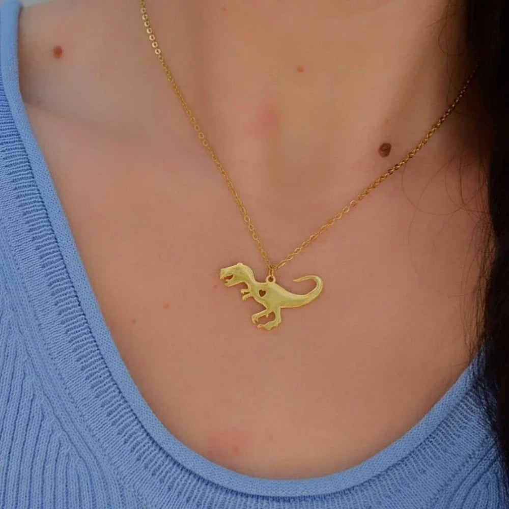 Unisex Stainless Steel Dinosaur Pendant Necklace with 18K Gold Plating Hip Hop Style Jewelry