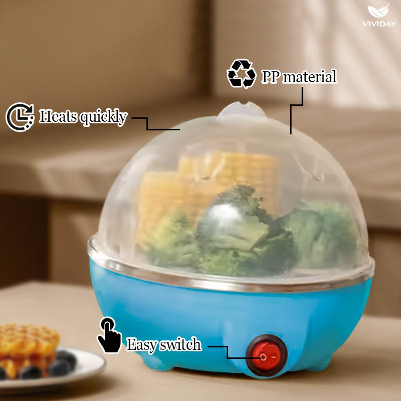 European Standard Blue Egg Cooker with Plug and Cook Feature, Single-Layer Design, Multifunctional Steaming and Cooking