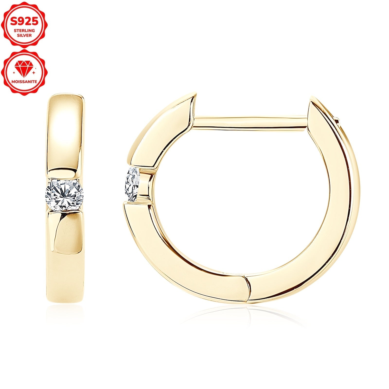 Sterling Silver Hoop Earrings with Moissanite 14K Gold Plated for Weddings and Gifts