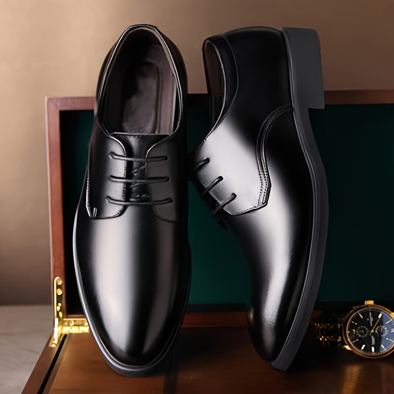 Men's Black Faux Leather Dress Shoes Pointed Toe Lace-Up for Business Weddings Parties