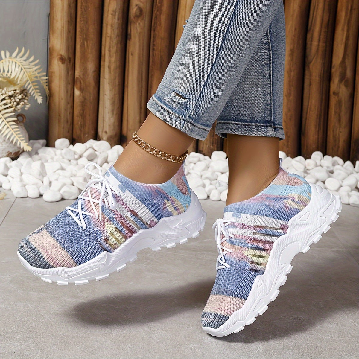 Women's Lightweight Mesh Sneakers Pastel Pink Blue White Running Casual Shoes