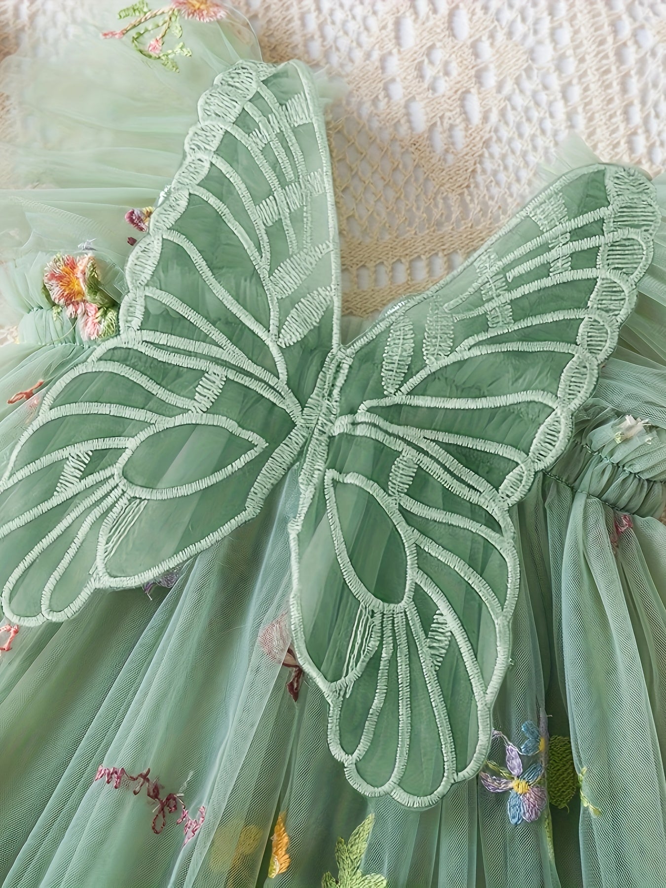 Infant Toddler Girl Summer Mesh Dress Butterfly Embroidery Cap Sleeve Baby Dress