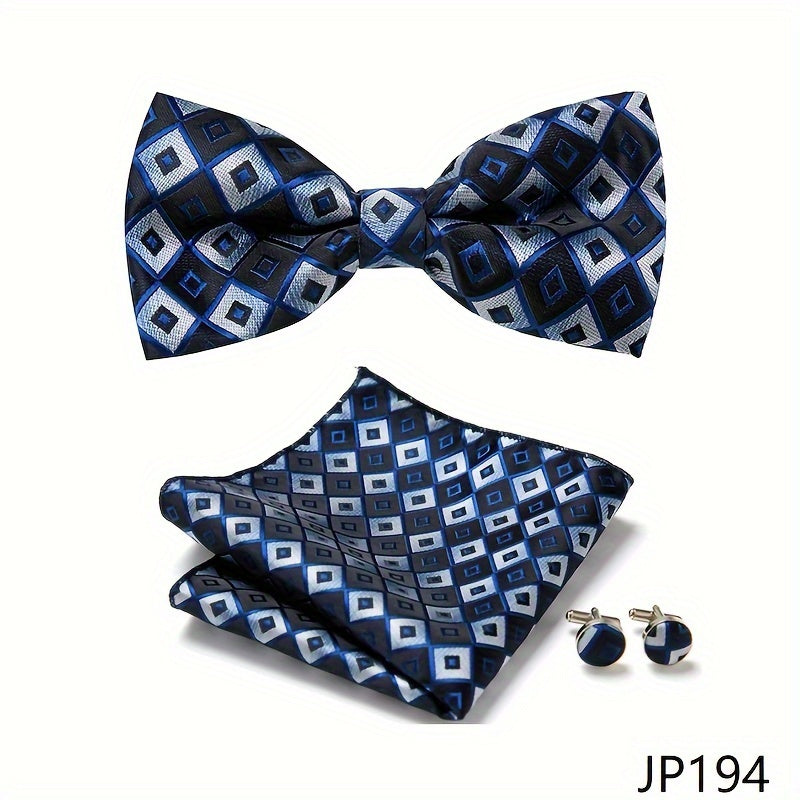Men's Blue Polyester Tie and Pocket Square Set Floral Pattern for Formal Events