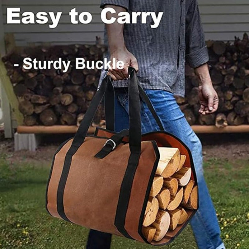 Heavy Duty Canvas Firewood Storage Bag Large Capacity Log Carrier Indoor Outdoor