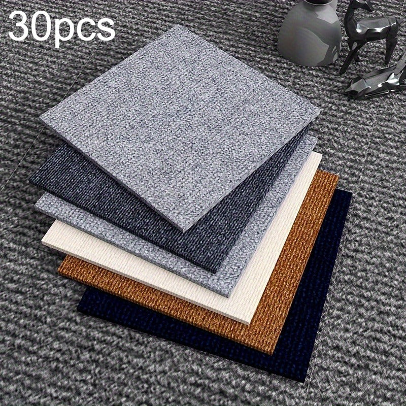 30-Pack Self-Adhesive Carpet Floor Tiles Shapes and Stripes 30x30 cm for Office Balcony