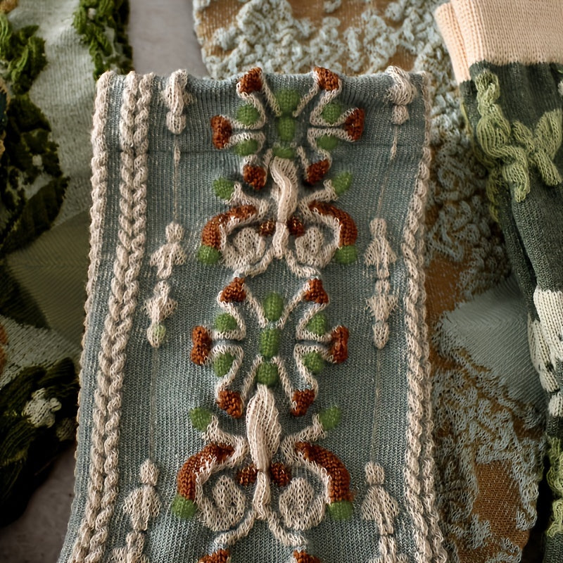 Ayollar uchun 5 juft gullar naqshidagi o'rta trubka paypoqlari, qulay va nafas oladigan