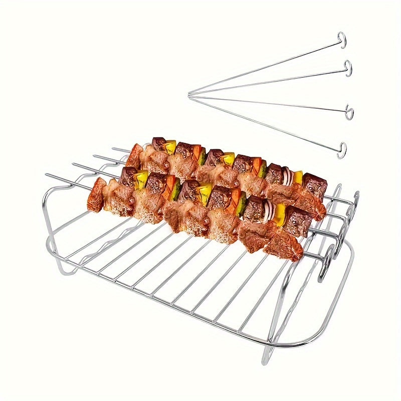 Stainless Steel Air Fryer Rack with Skewers Multi-Purpose BBQ Grill Accessory