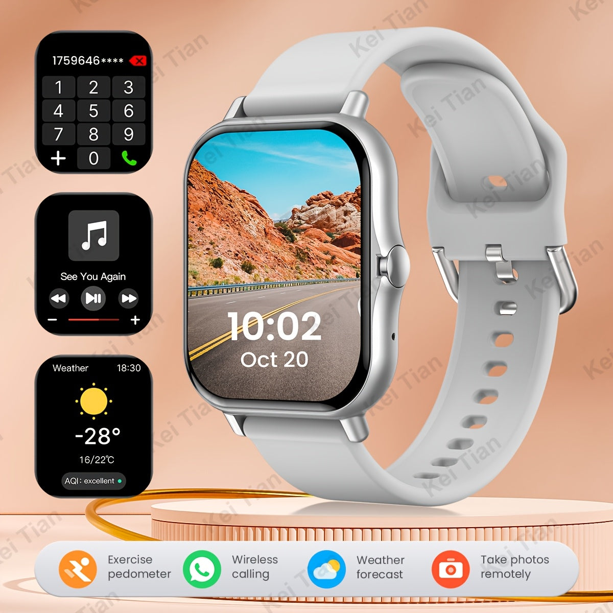Smartwatch 4.65cm Touch Screen Multi-Sport Tracking Wireless 5.0 Beige Strap