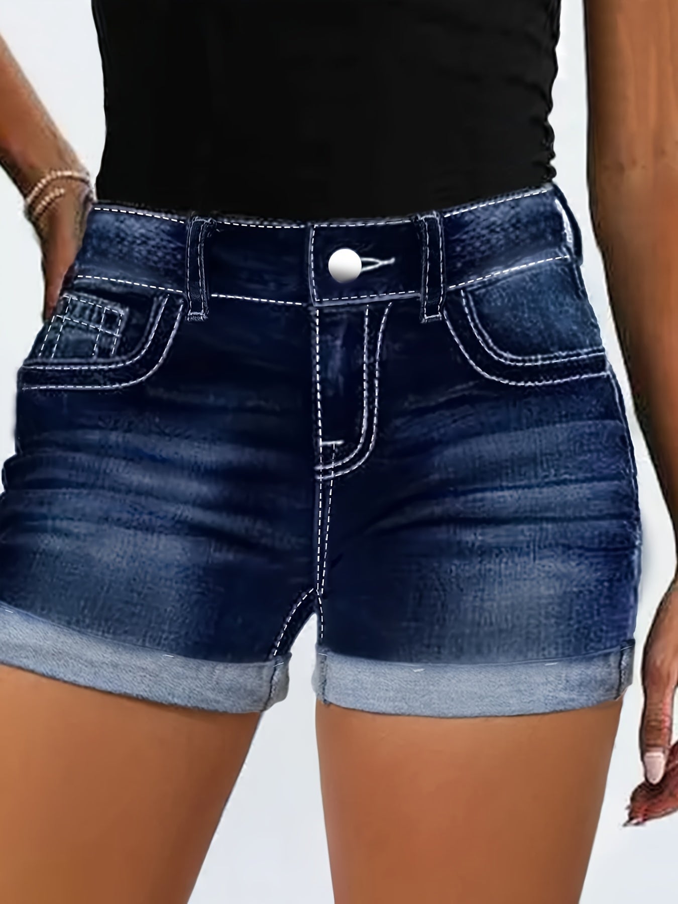 Plus Size Black Geometric Embroidery High Waist Shorts Bermuda Summer Fashion