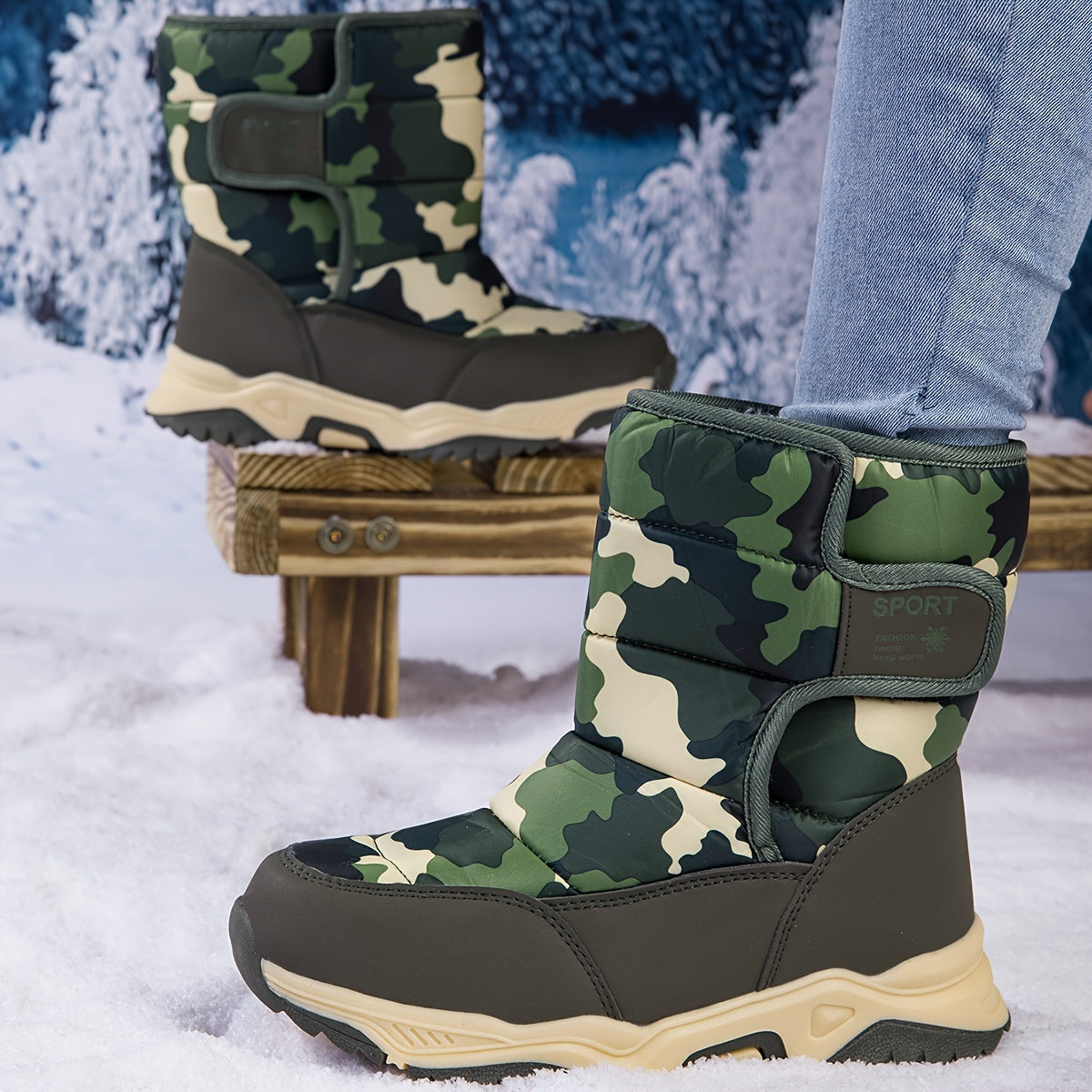 Unisex Camouflage High-Top Snow Boots for Boys Girls Toddler Winter Warm Insulated