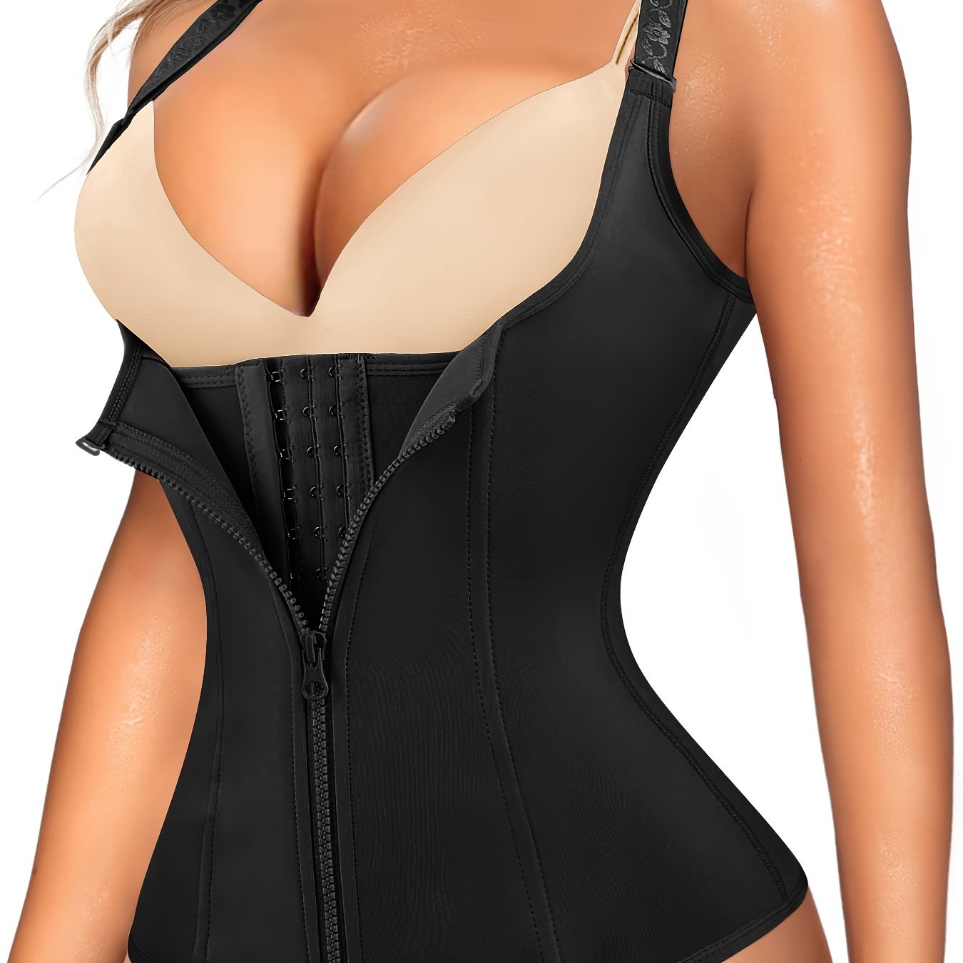 Women's Black Zipper Shaping Cami Top Tummy Control Waist Trainer