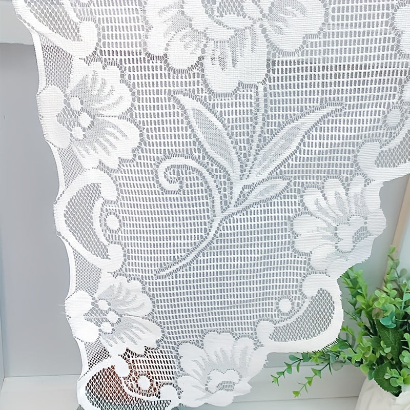 White Lace Flower Print Curtain for Bedroom Living Room Kitchen Study Rod Pocket Window Treatment