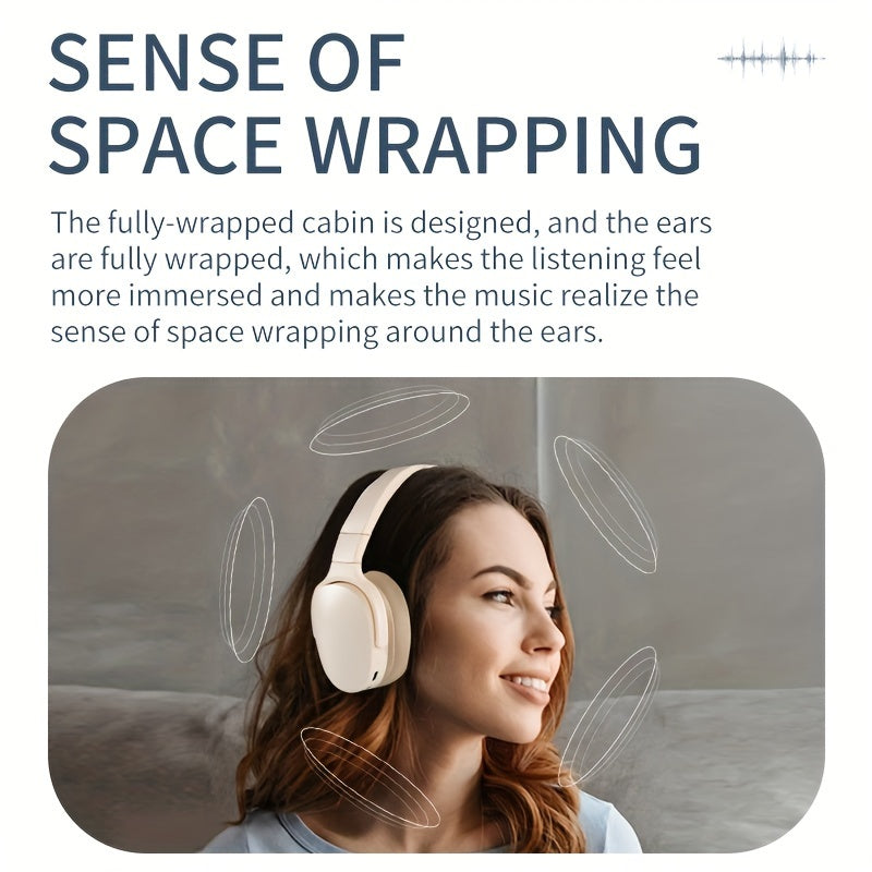 Auriculares inalámbricos plegables con sonido estéreo, cancelación de ruido, batería de larga duración, carga USB para adultos