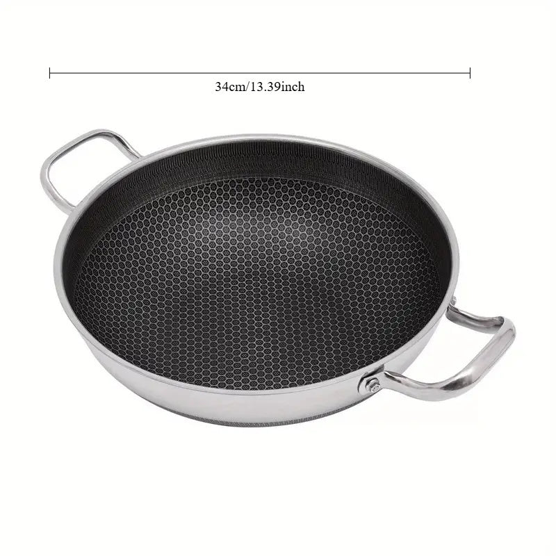 Stainless Steel Wok Pan 32/34/36cm Non-Stick Induction Gas Safe Honeycomb Design