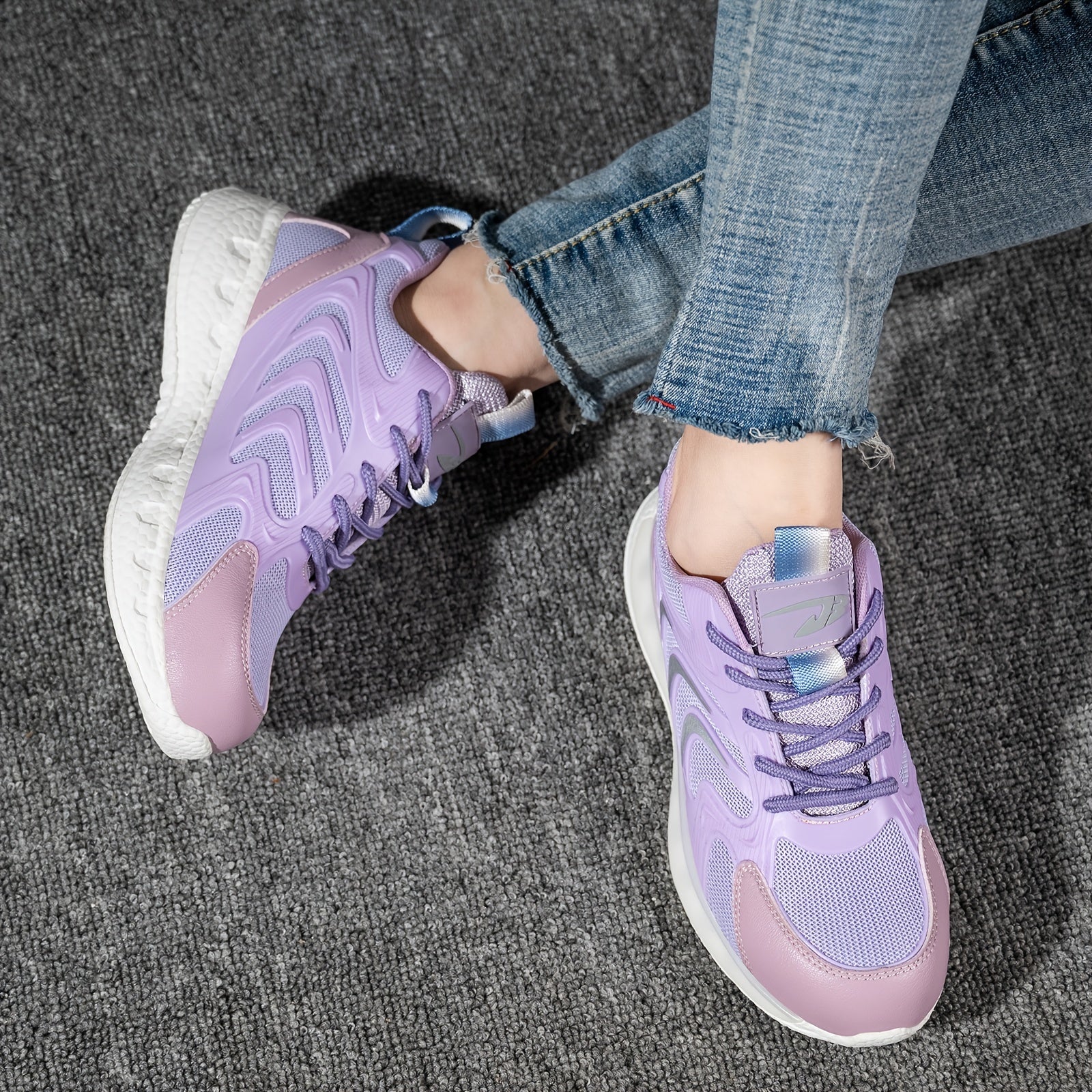 Women's Anti-Slip Breathable Fabric Work Sneakers Rubber Sole Casual Shoes Black Lavender