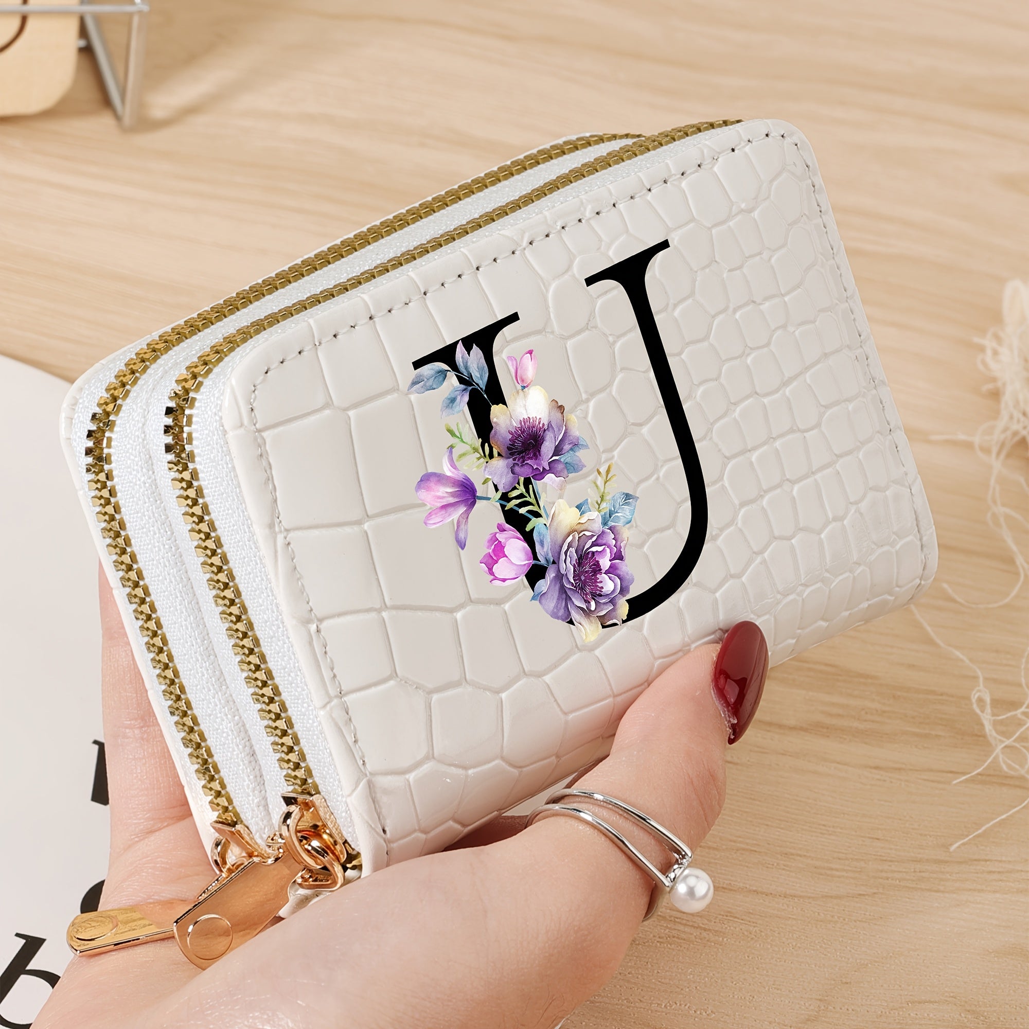 Minimalist Floral Credit Card Holder with Zipper Coin Purse for School and Back-to-School Supplies