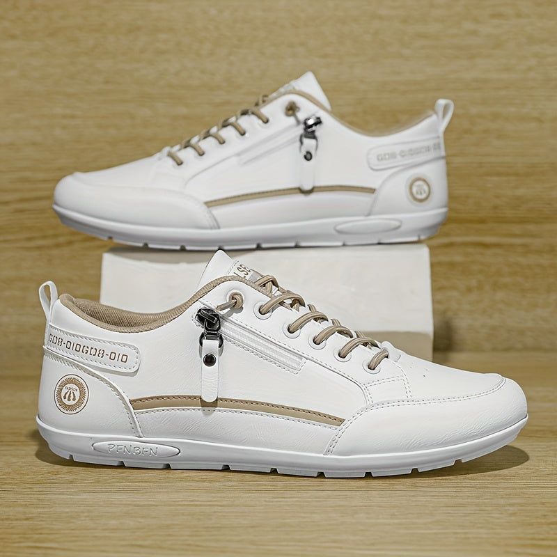 Women's Low-Top Sneakers White Black Lace-Up Casual Athletic Shoes