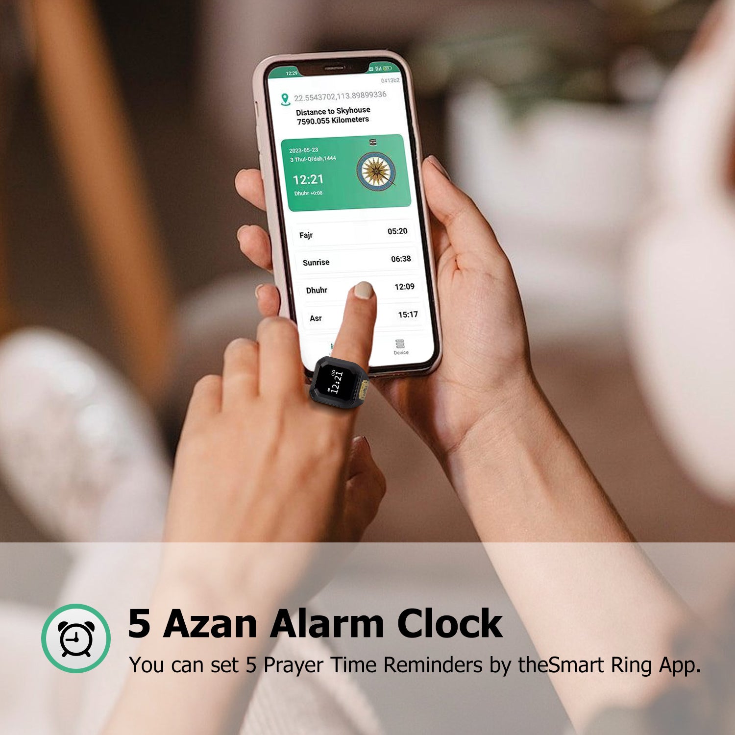 OLED ekranli Aqlli Duoga uzuk, USB bilan quvvatlanadigan, ilova orqali boshqariladigan, zink alloy, uzoq davom etadigan batareya, eslatma ogohlantirishlari, yo'nalish ko'rsatuvchi, hisoblagich, Azon signalizatori, zaryadlash kabeli bilan ta'minlangan &