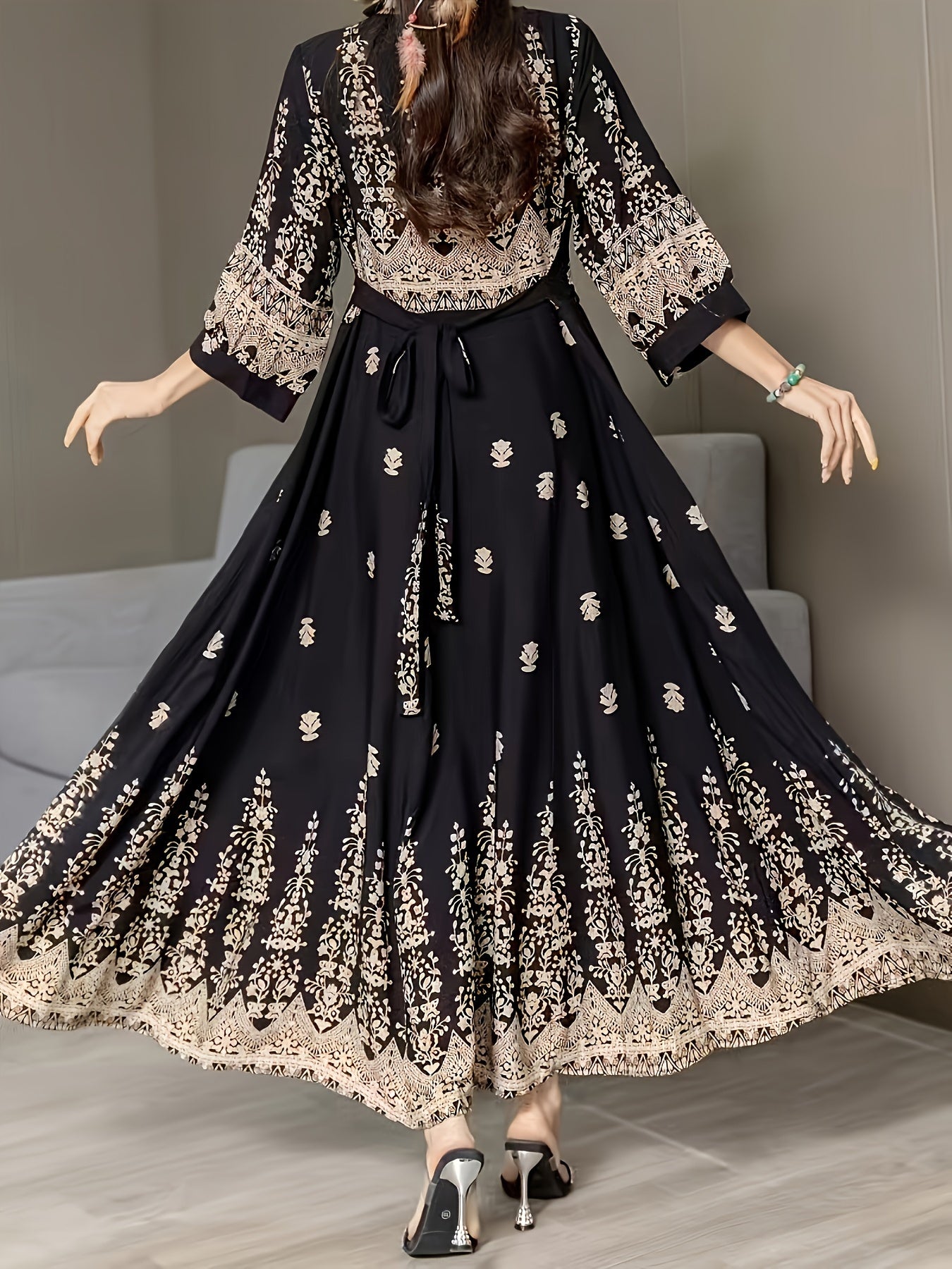 Платье из полиэстера с вышивкой и тканым узором в стиле plus size из Ближнего Востока с ремнем