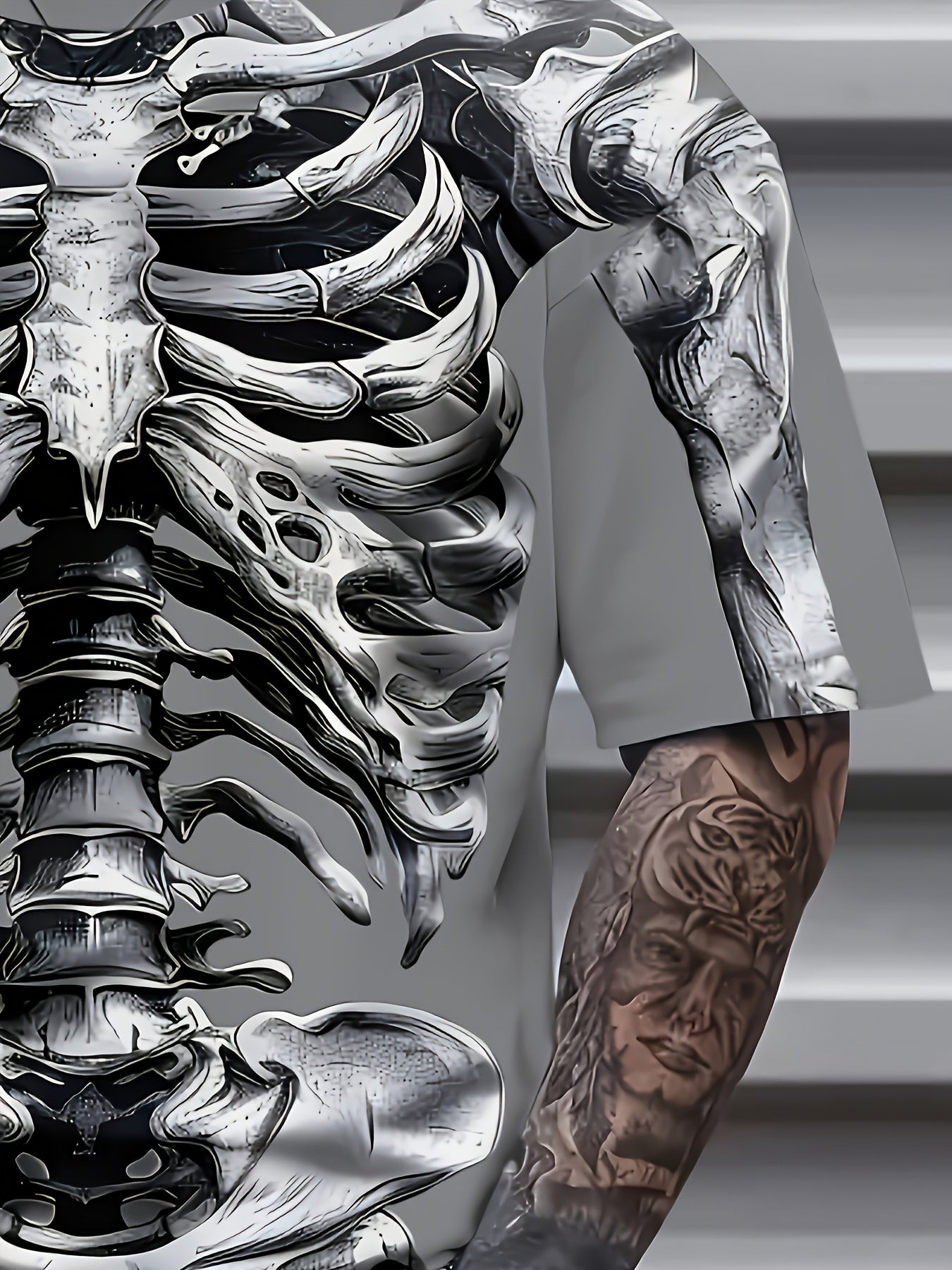 Футболка с графическим принтом черепа для мужчин большого размера, короткий рукав, круглый вырез, летняя повседневная, вязаный материал