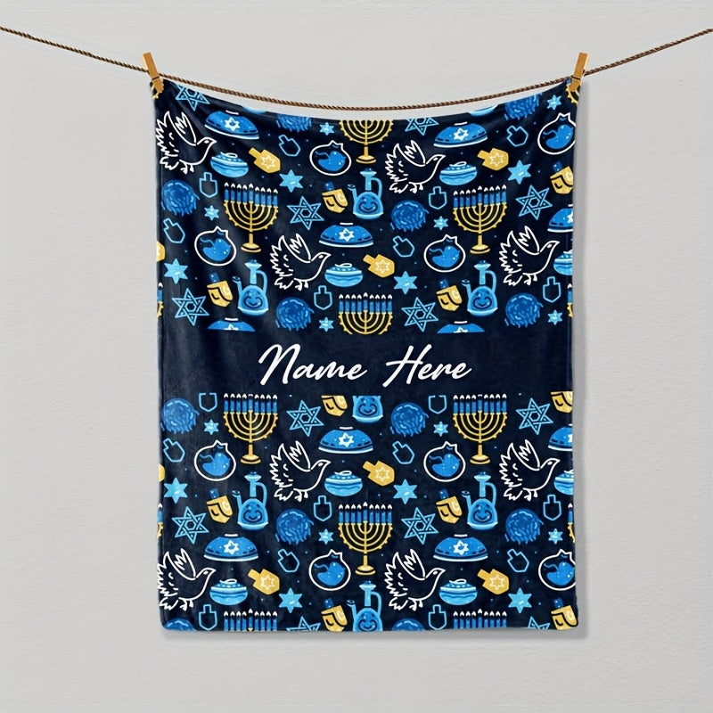 Happy Hanukkah Flannel Throw Blanket Cozy Soft Cuddle Gift