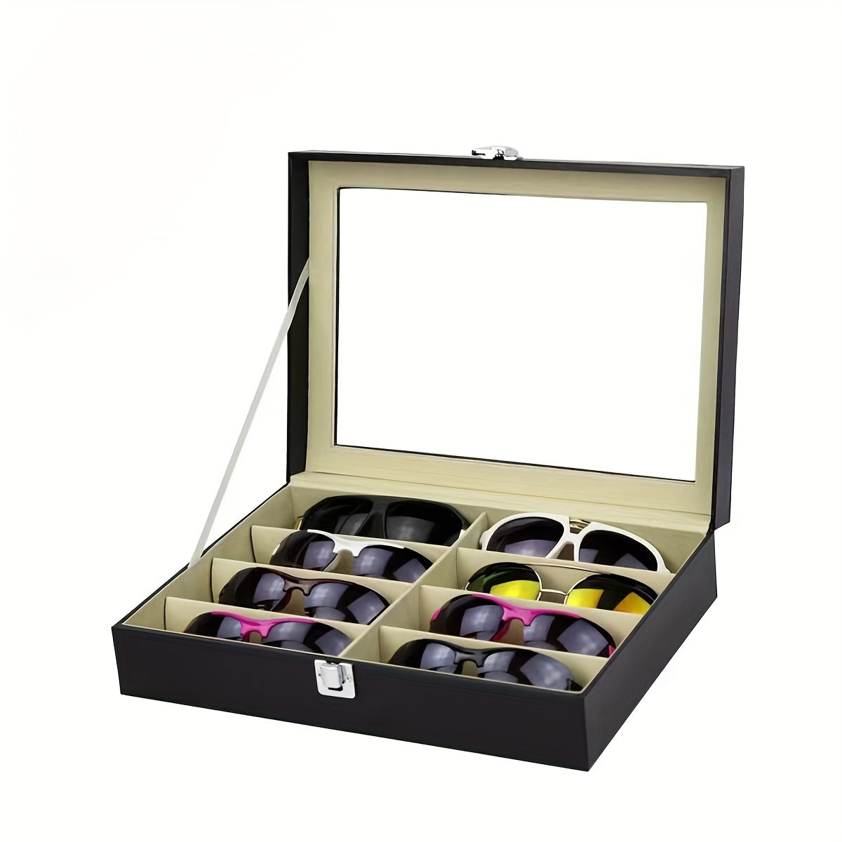 Qora faux charm organizatori, qulflangan, 12 ta bo'lakli ko'p qavatli saqlash