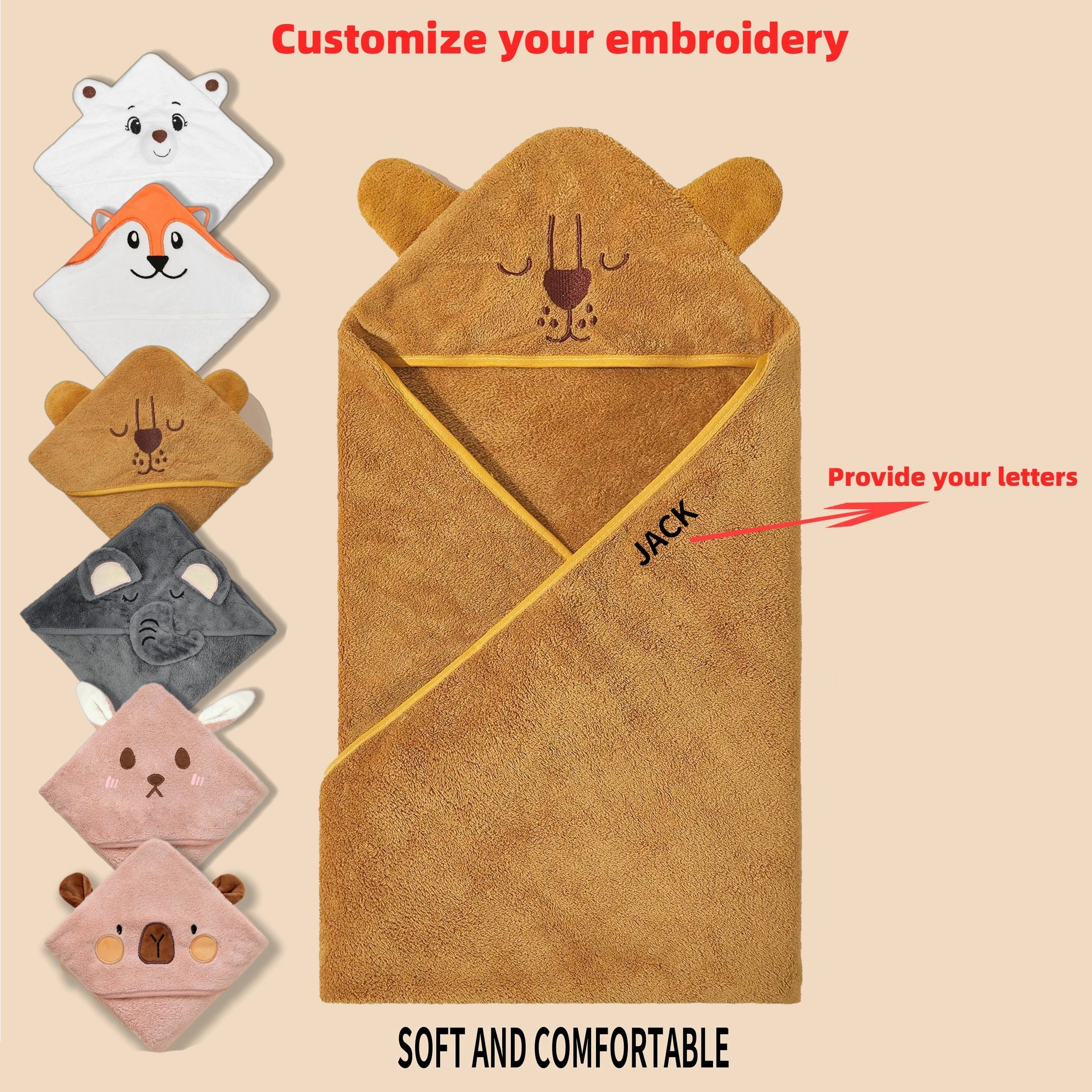 Персонализированное имя, индивидуально вышитое на капюшоне полотенца для купания, изготовленного из мягкой полиэстеровой трикотажной ткани для детей от 0 до 8 лет. Идеально подходит в качестве подарков на Рождество, Хэллоуин или день рождения.