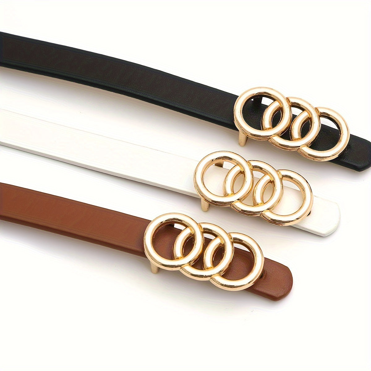 Набор из 3 кожаных ремней из PU для женщин, однотонная поясная лента, повседневные джинсы