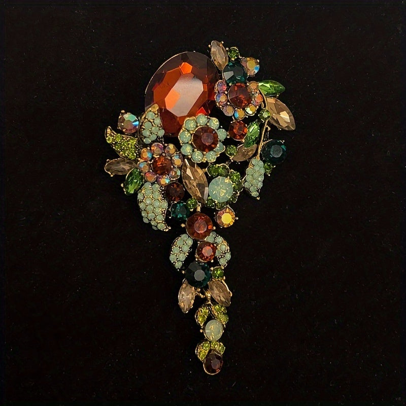 Antique-Style Brooch with Brown and Green Crystals in Alloy, Elegant Gift