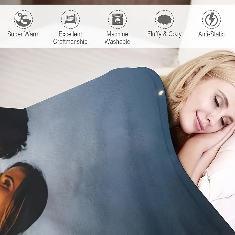 Personalized Flannel Throw Blanket with Custom Photo and Geometric Design Lightweight for Year-Round Use