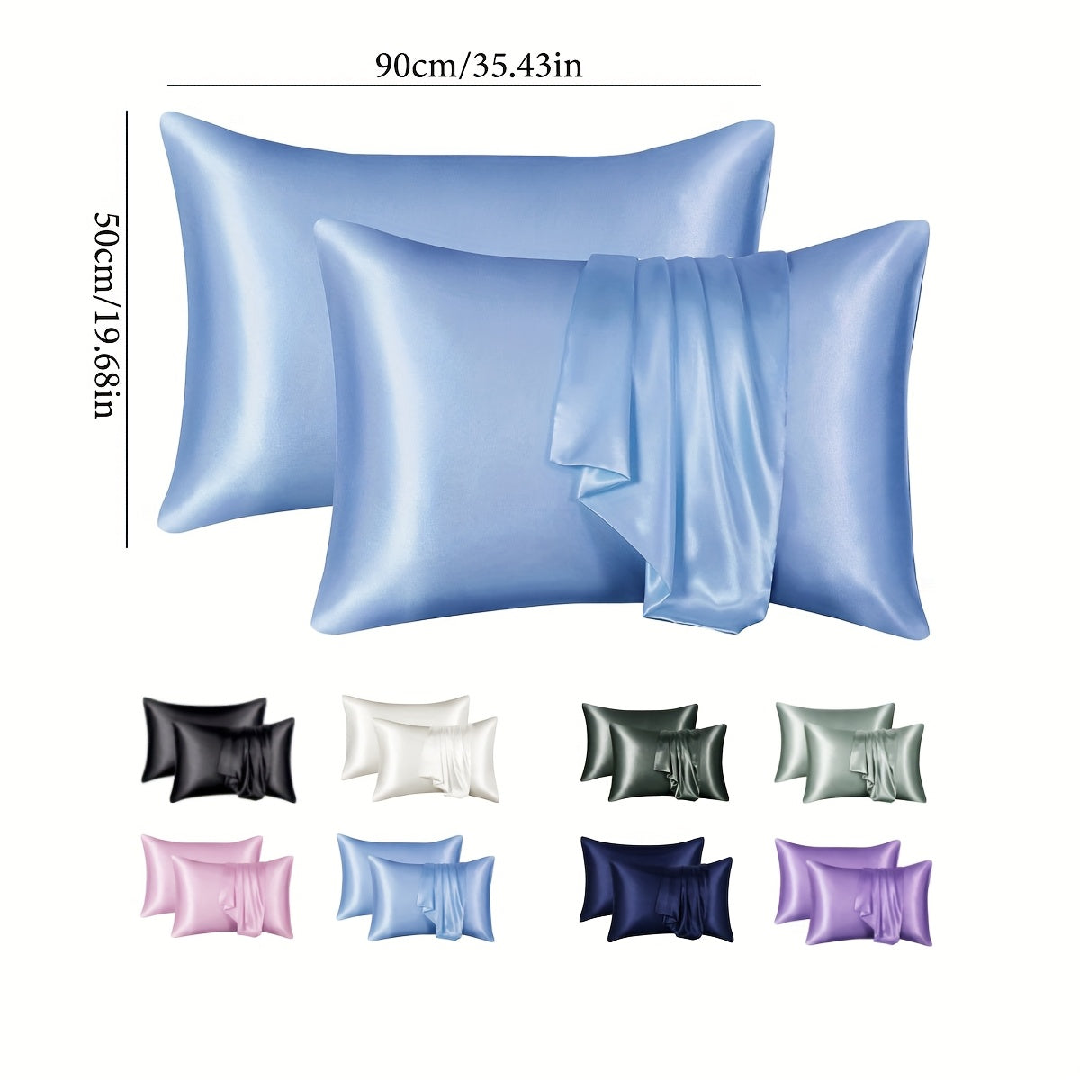 Juego de 2 fundas de almohada satinadas hipoalergénicas de poliéster con cierre de sobre 200gsm