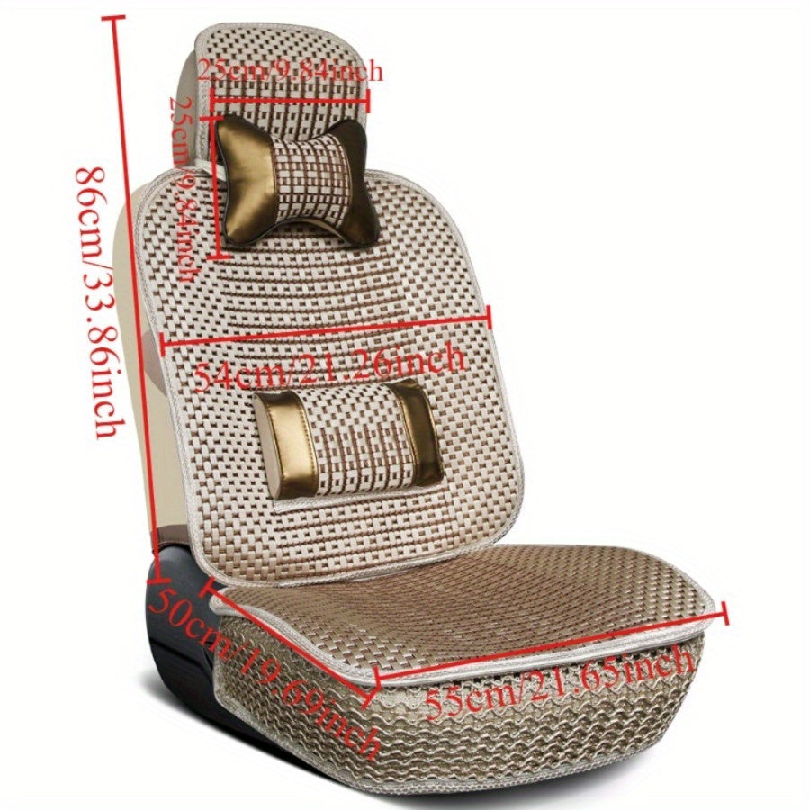 Universal avtomobil o'rindiq qoplamalari yozgi charm bilan bosh yostiq va bel yostiq bilan