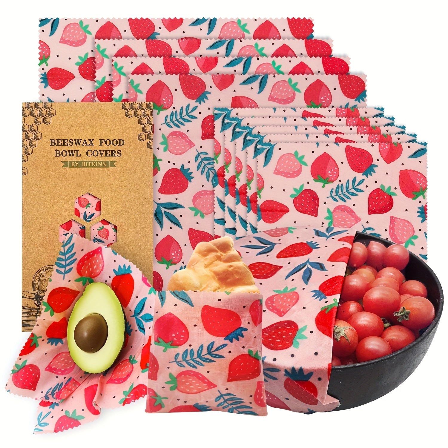 Food Covers Set 9 Pieces Beeswax Wraps Reusable Food Preservation for Leftovers and Fruits