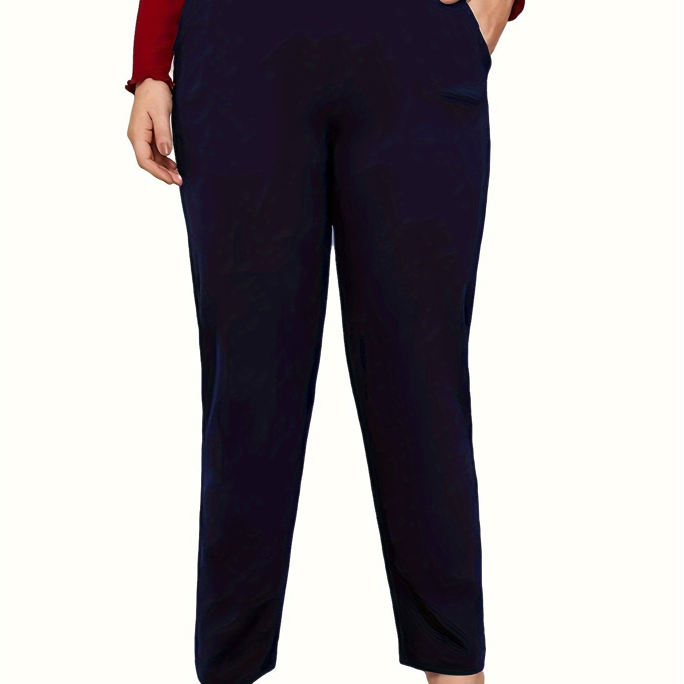 Women's Plus Size Straight Leg Casual Pants Solid Color High Waist