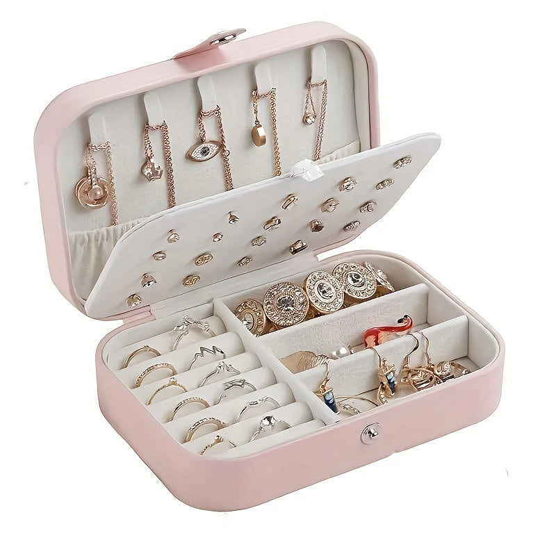 Caja organizadora de joyas con cremallera de 3 niveles en PU con compartimentos para pendientes, anillos, collares, pulseras y accesorios para el cabello