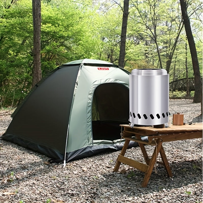 Stol usti olov pit, kichik va portativ, tutunsiz, yog'och yoki pelletlar bilan ishlaydi, zanglamaydigan po'latdan.