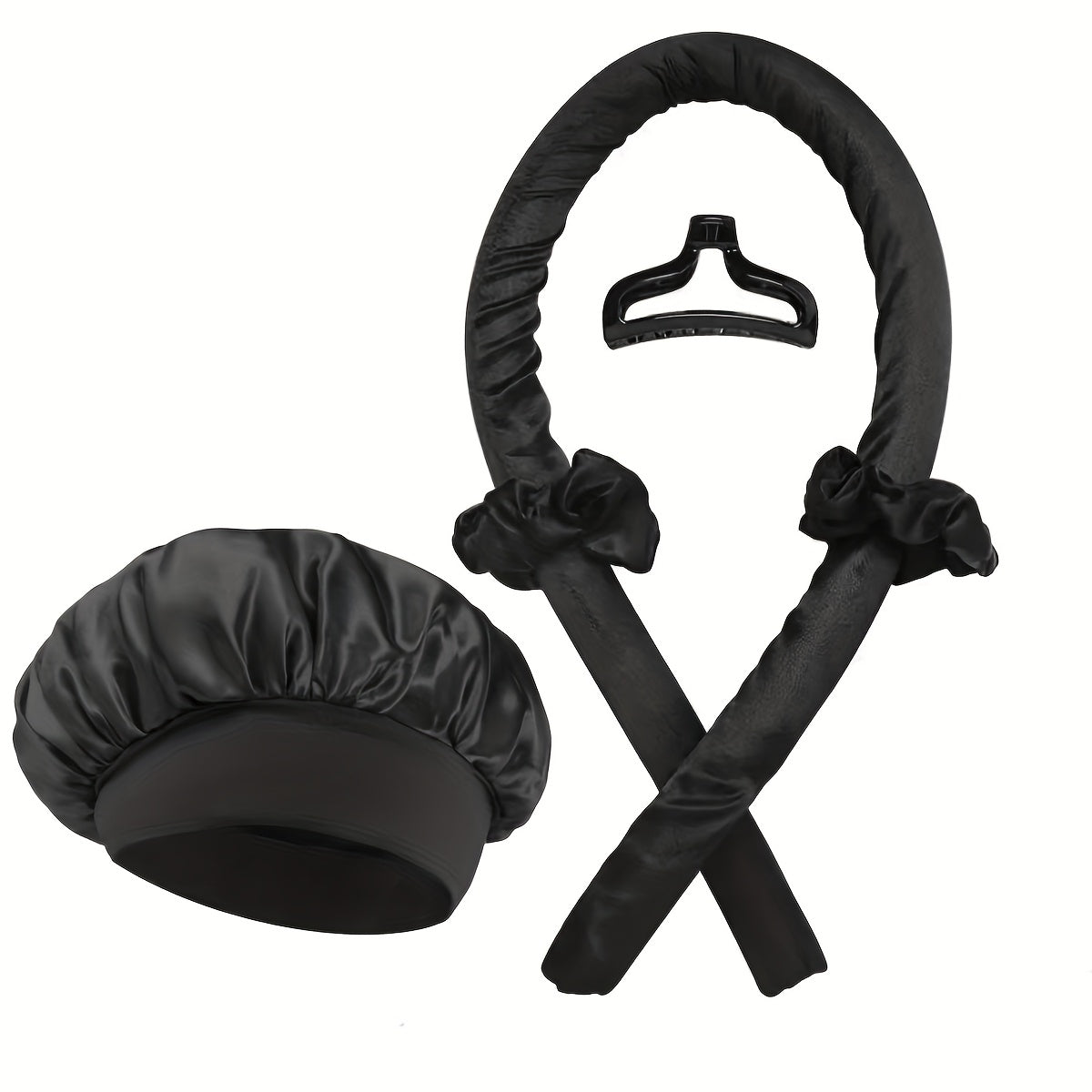 Juego de accesorios para el cabello de mujer, rizador sin calor, gorro de satén para dormir, bandas para el cabello, pinzas de garra, anillos