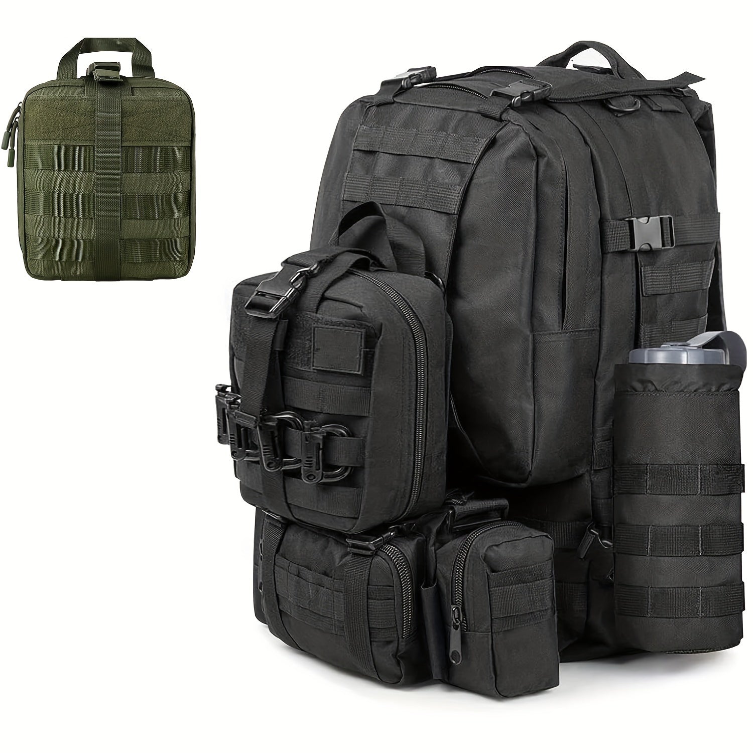Tactical First Aid Kit with Quick-Release EMT Pouch MOLLE System Nylon Bag Green